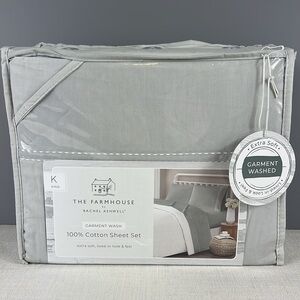 The Farmhouse by Rachel Ashwell King Sheet Set Gray 100% Cotton Soft 4 pc NEW